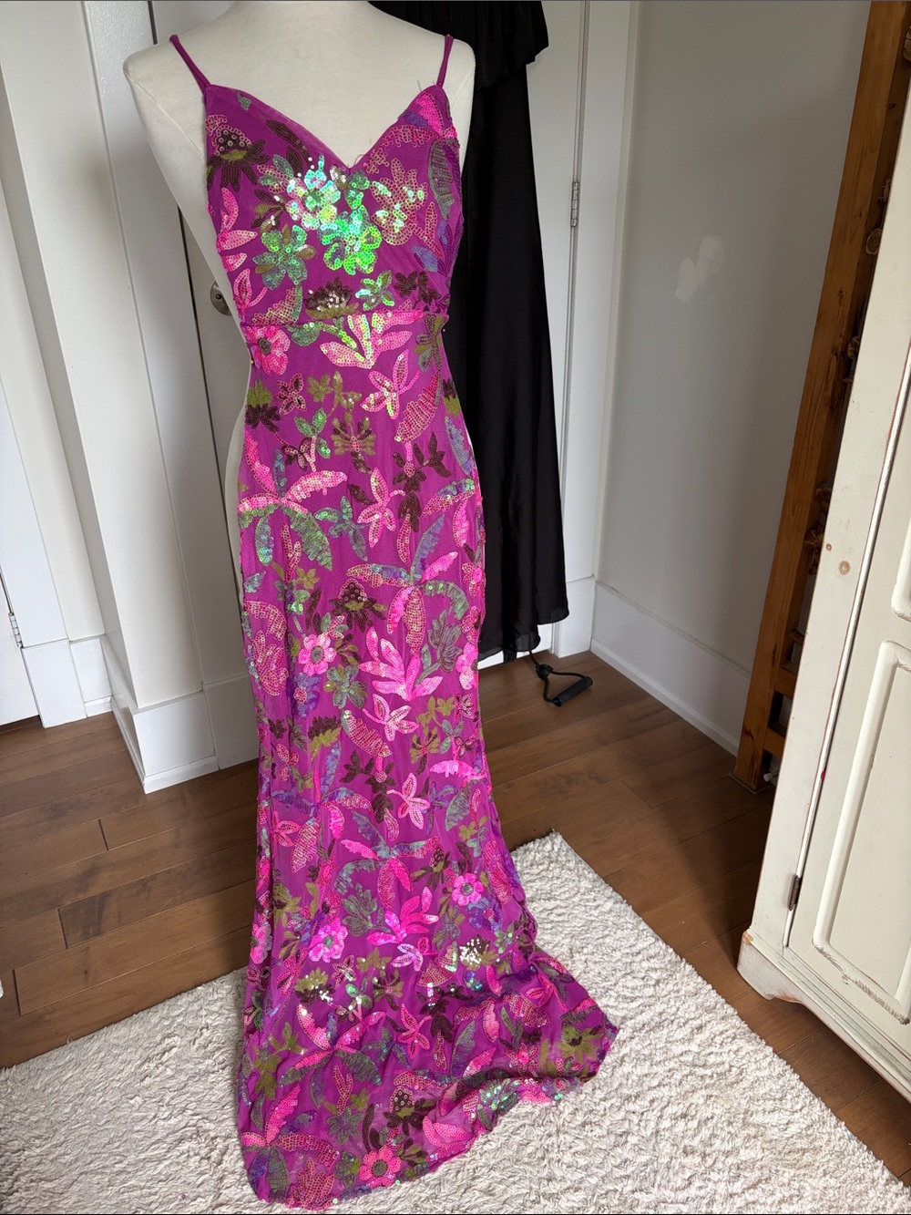 Lulu's Hot Pink Sequin Floral Slip Maxi Dress